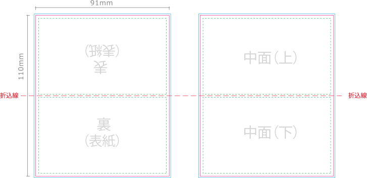 例）91×110mm二つ折り名刺の場合